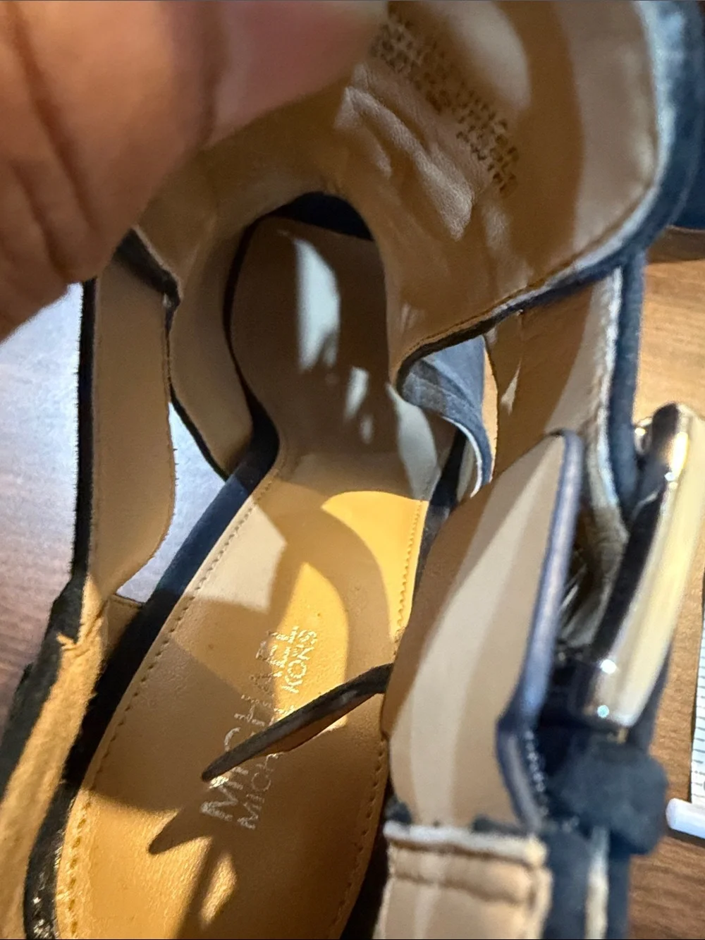 MICHAEL Michael Kors Admiral Blaze Open Toe Bootie Suede Stripy High Heels